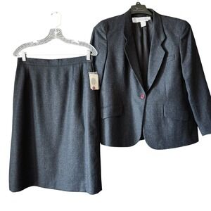 Dividends Skirt Suit Jacket Set Size 14‎ Gray Straight Classic 100% Worsted Wool
